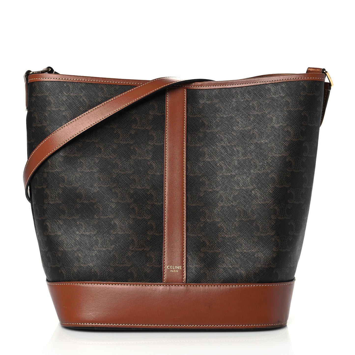 Triomphe Canvas Calfskin Medium Bucket Bag Tan