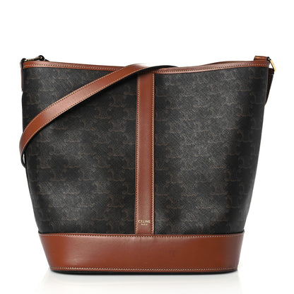 Celine Triomphe Canvas Calfskin Medium Bucket Bag Tan 1 of 10