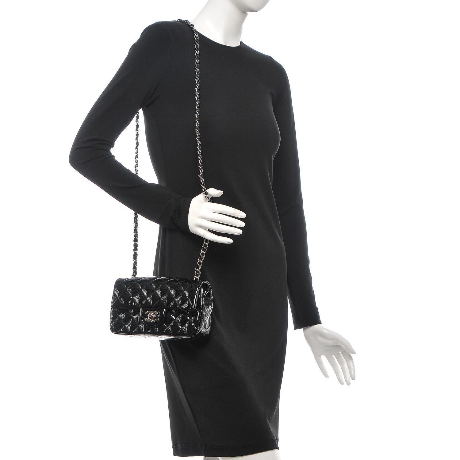 Chanel Patent Calfskin Quilted Mini Rectangular Flap Black 2 of 8