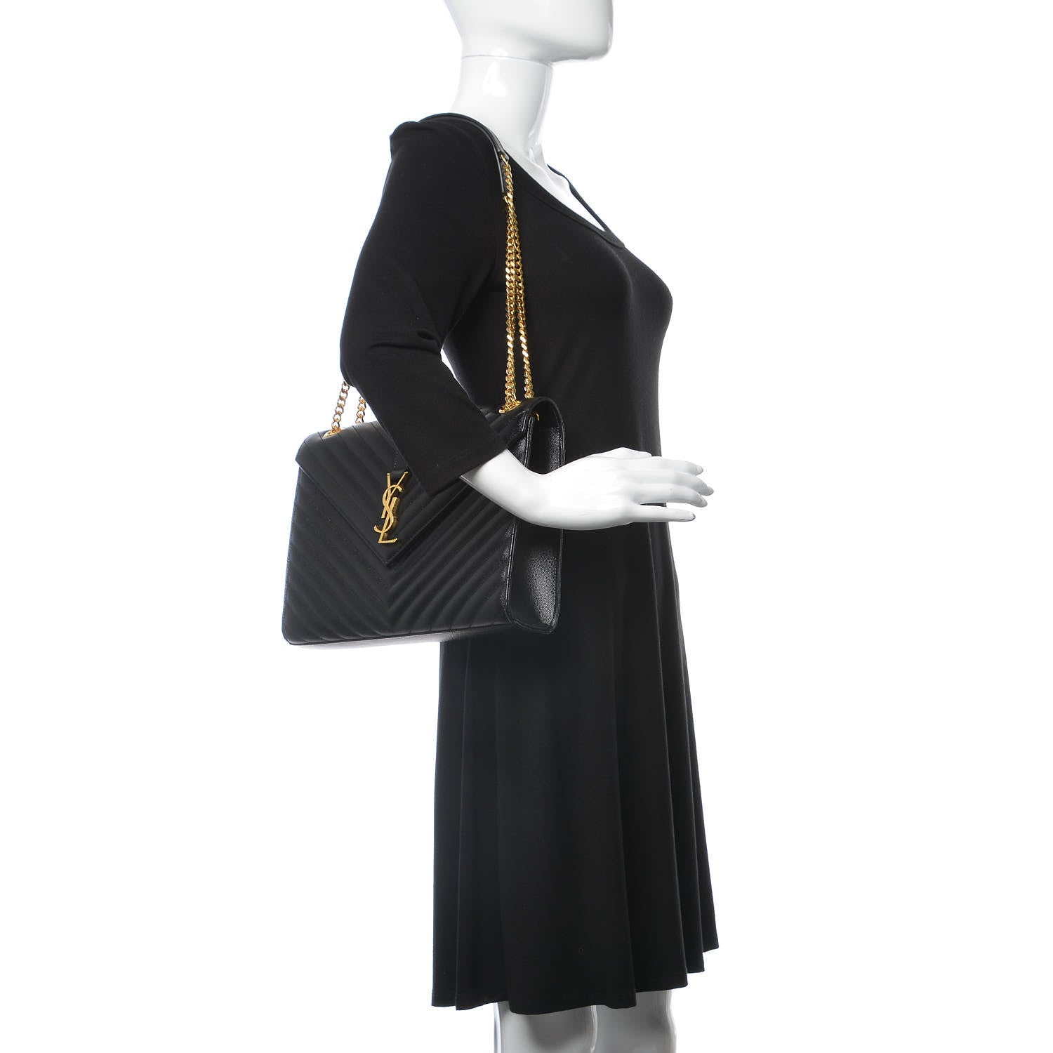 Saint Laurent Grain De Poudre Matelasse Chevron Large Monogram Satchel Black 2 of 8