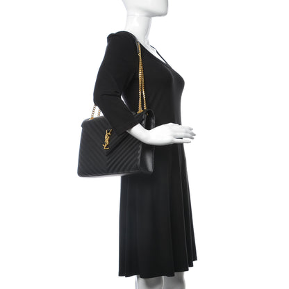 Saint Laurent Grain De Poudre Matelasse Chevron Large Monogram Satchel Black 2 of 8