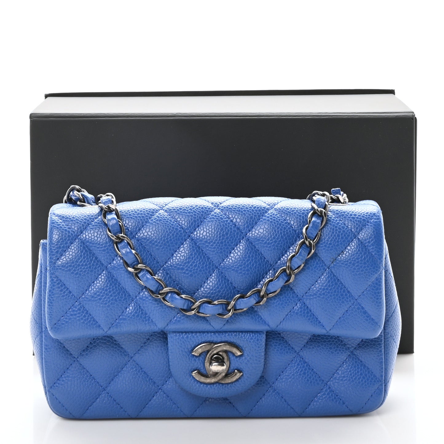 Caviar Quilted Mini Rectangular Flap Blue
