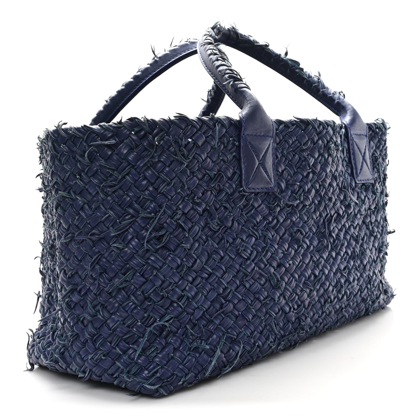 Chevre Intrecciato Fringe Netted Medium Cabat Tote Blue