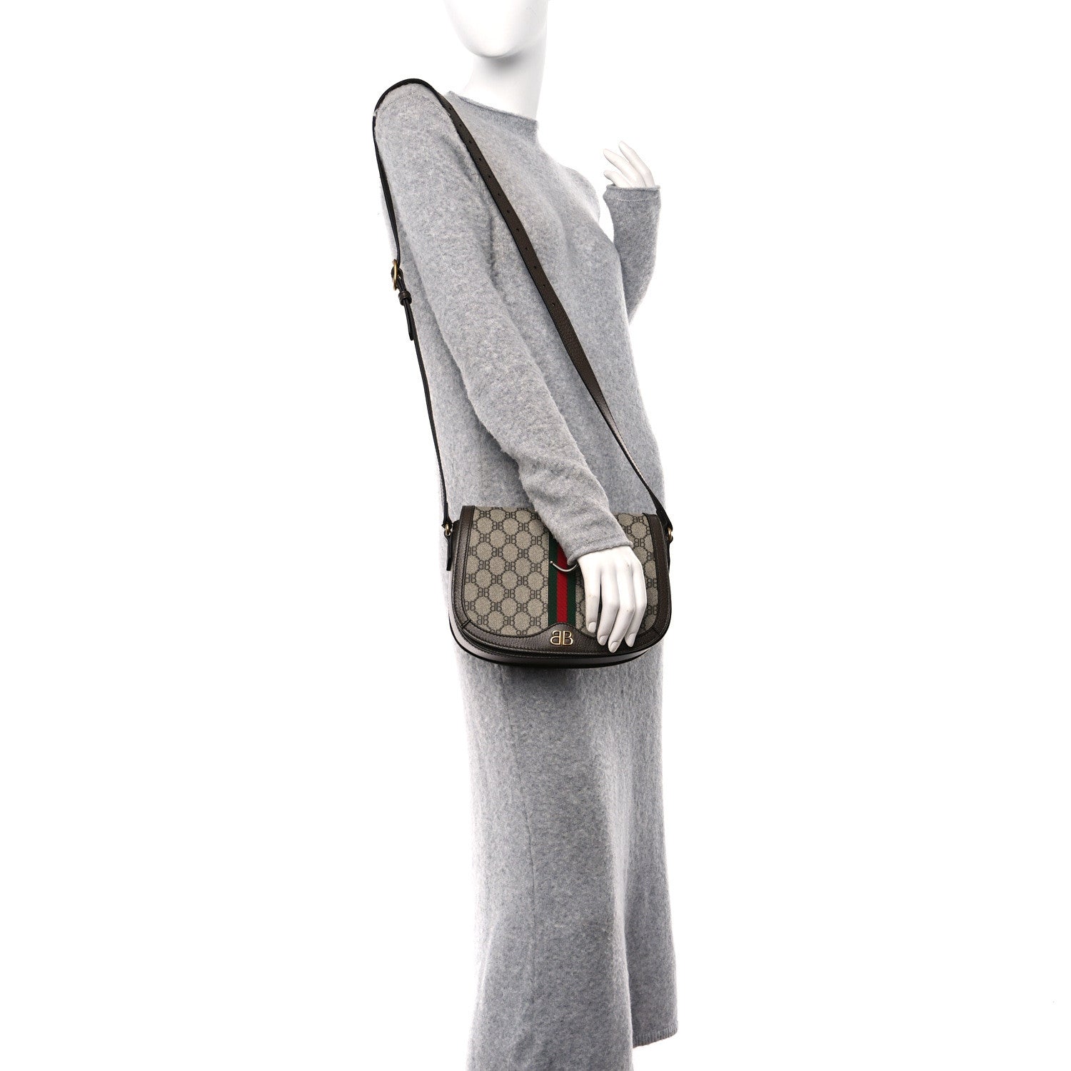 Gucci X BALENCIAGA BB Supreme Monogram Web Small Ophidia Shoulder Bag Beige New Acero 3 of 10