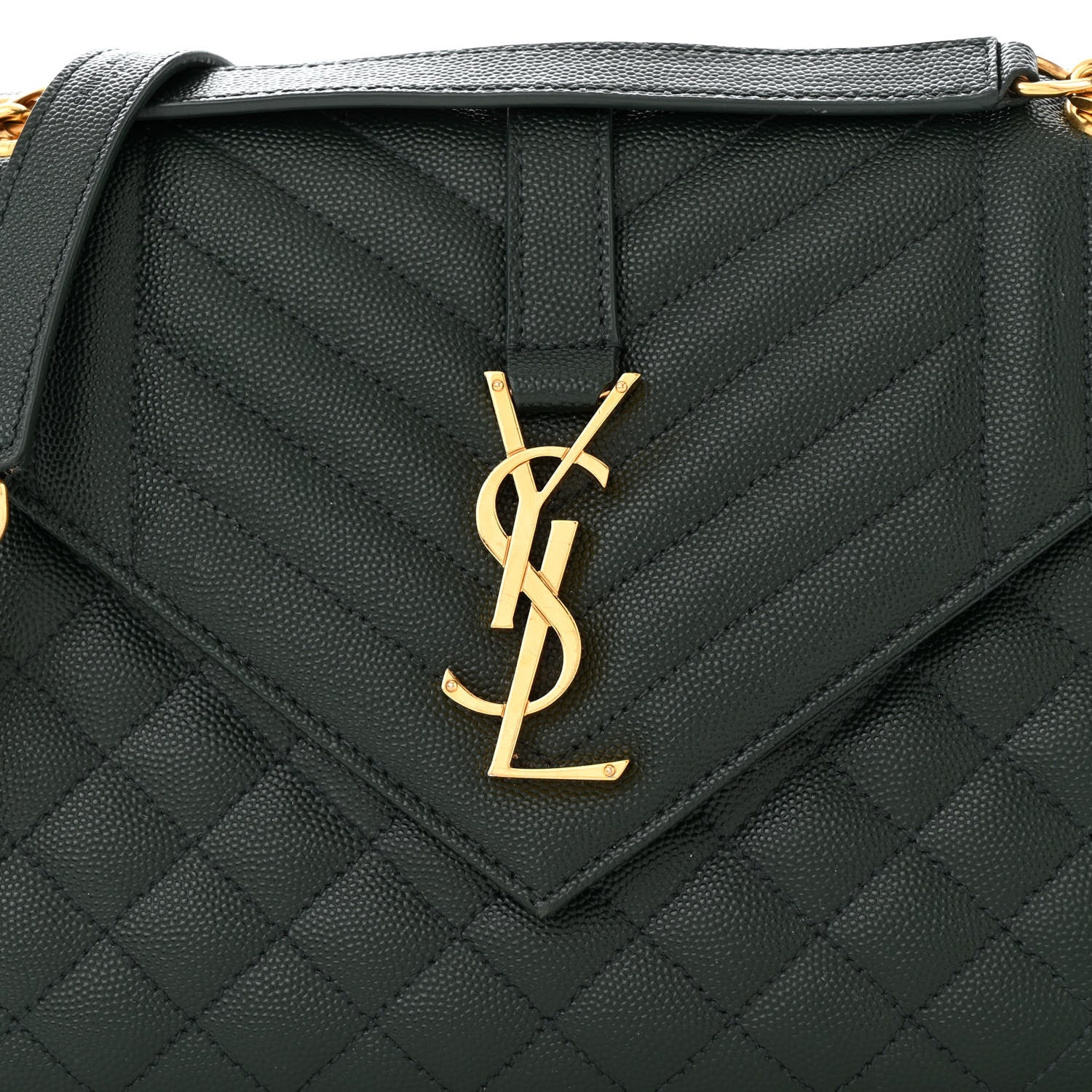 Saint Laurent Grain De Poudre Textured Mixed Matelasse Triquilt Medium Monogram Satchel Vert Fonce 8 of 11