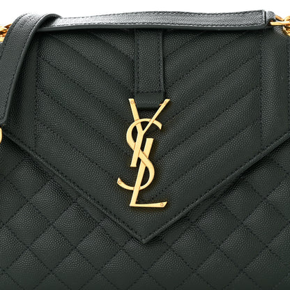 Saint Laurent Grain De Poudre Textured Mixed Matelasse Triquilt Medium Monogram Satchel Vert Fonce 8 of 11