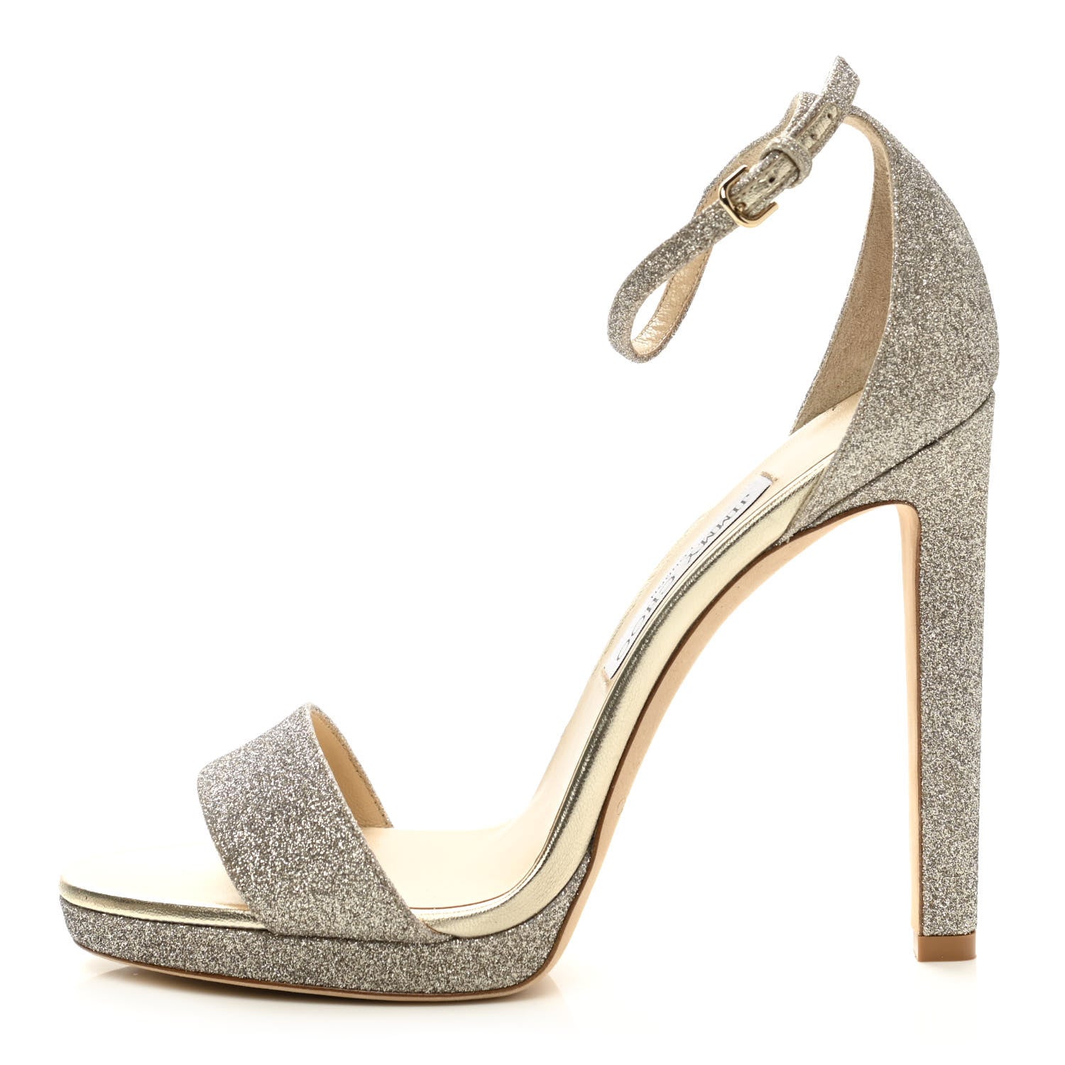 Jimmy Choo Dusty Glitter Misty 120 Sandals 39 Platinum Ice 1 of 10