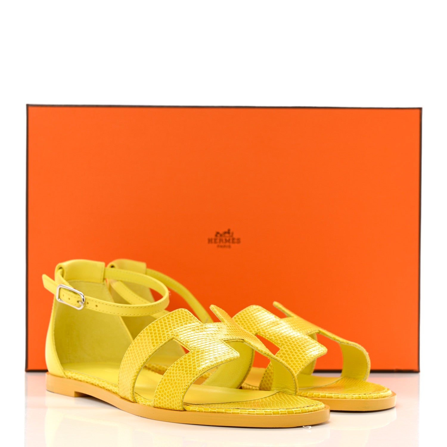 Hermes Lizard Santorini Sandals 37 Jaune Curcuma 9 of 9