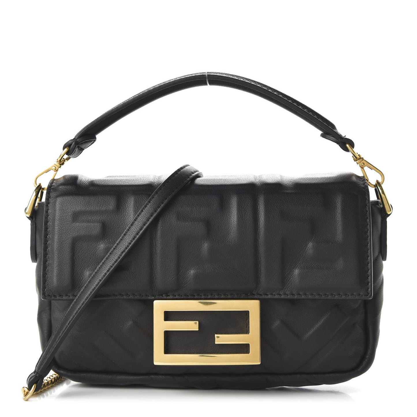 Nappa FF 1974 Embossed Mini Baguette Black