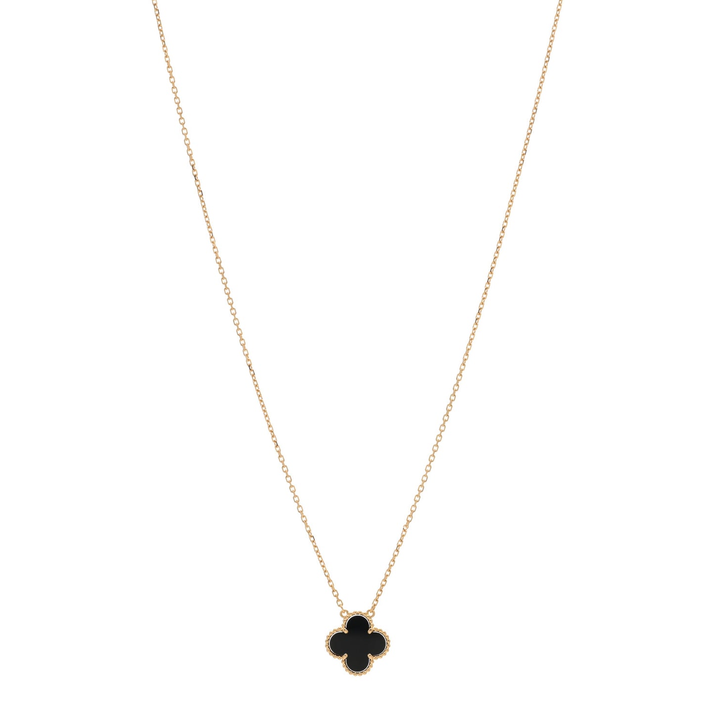 18K Yellow Gold Black Onyx Vintage Alhambra Pendant Necklace