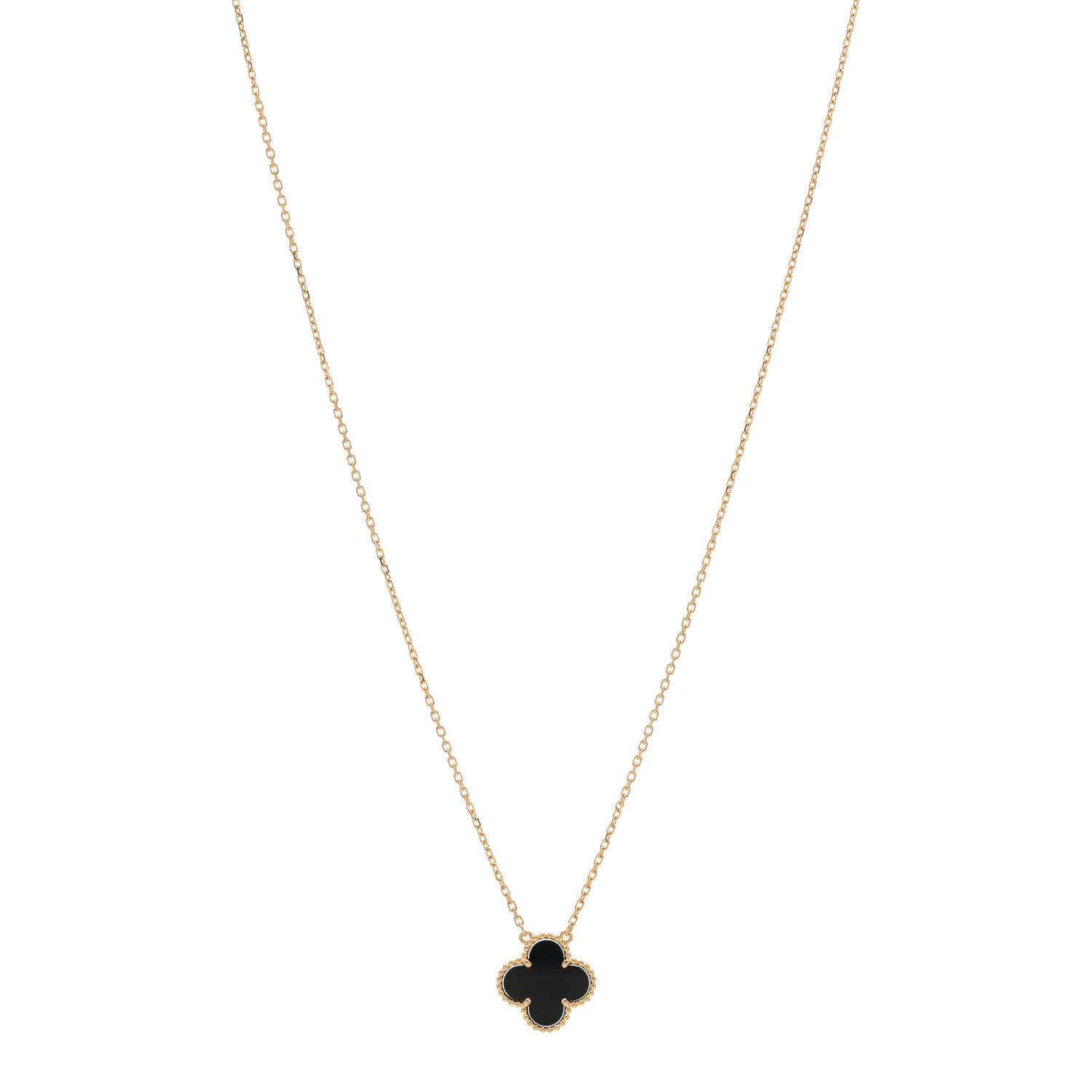 Van Cleef & Arpels 18K Yellow Gold Black Onyx Vintage Alhambra Pendant Necklace 1 of 3
