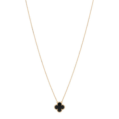 Van Cleef & Arpels 18K Yellow Gold Black Onyx Vintage Alhambra Pendant Necklace 1 of 3
