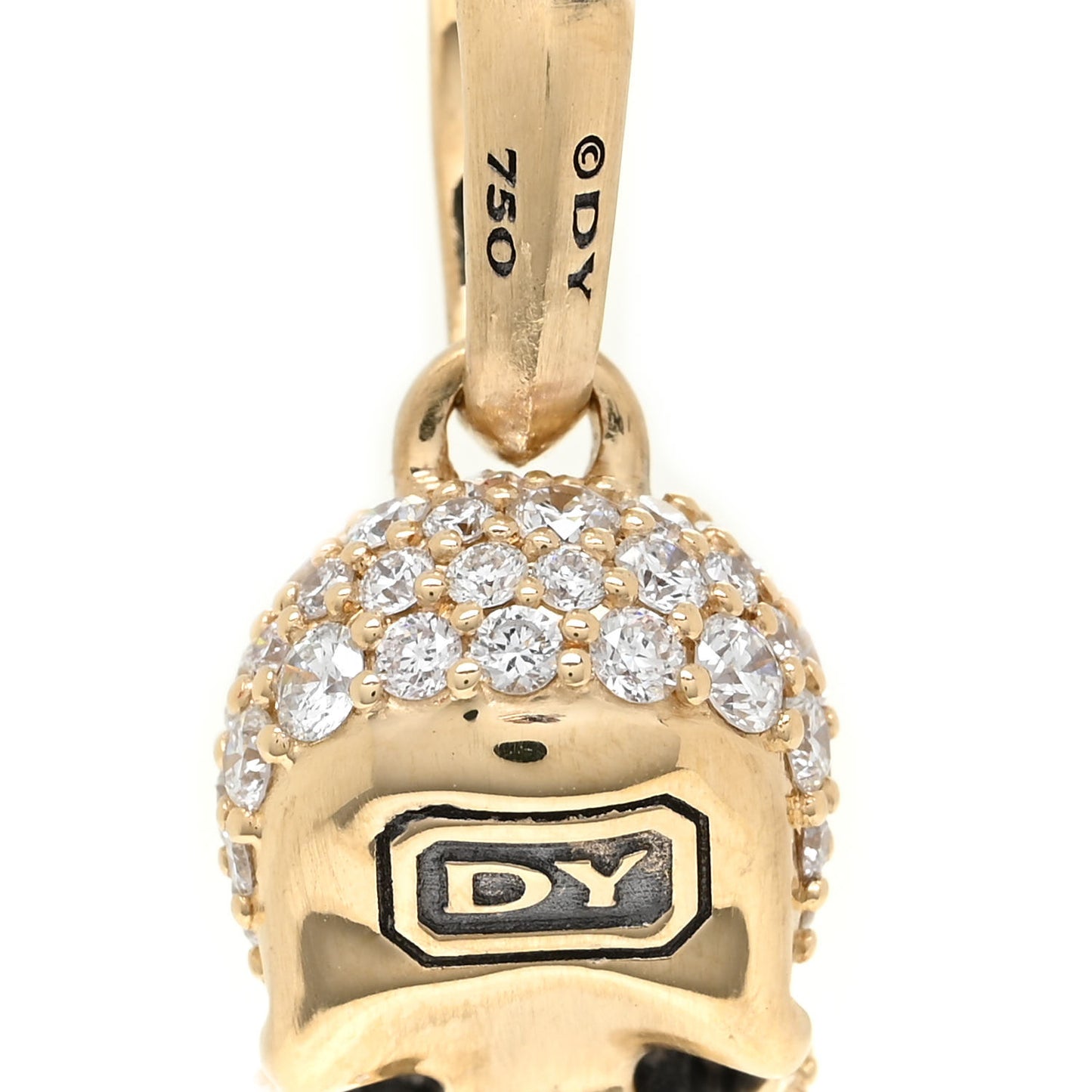 18K Yellow Gold Diamond Mens Pave Skull Amulet Enhancer Pendant