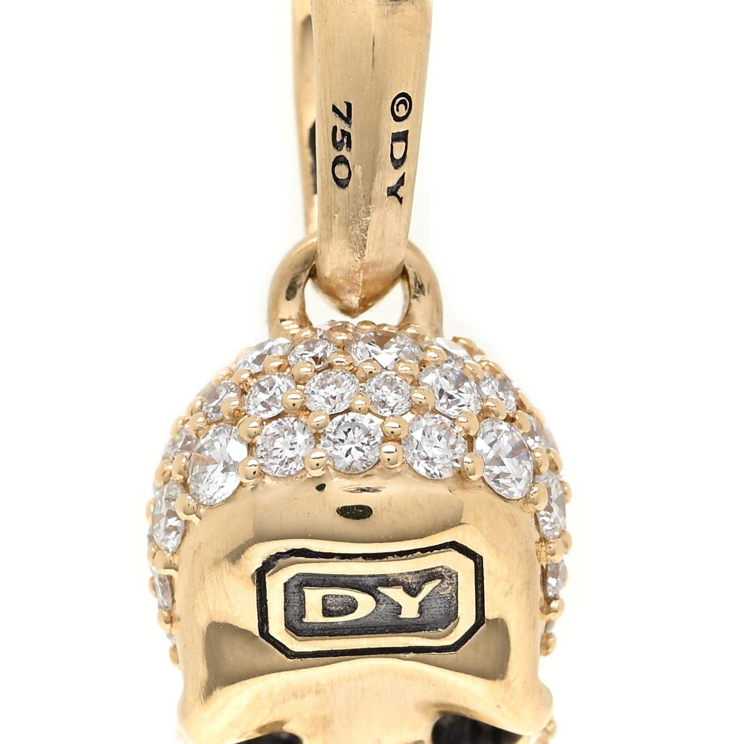 David Yurman 18K Yellow Gold Diamond Mens Pave Skull Amulet Enhancer Pendant 3 of 3