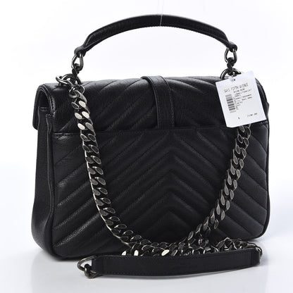 Saint Laurent Sheepskin Matelasse Chevron Monogram Medium College Bag Black 2 of 9