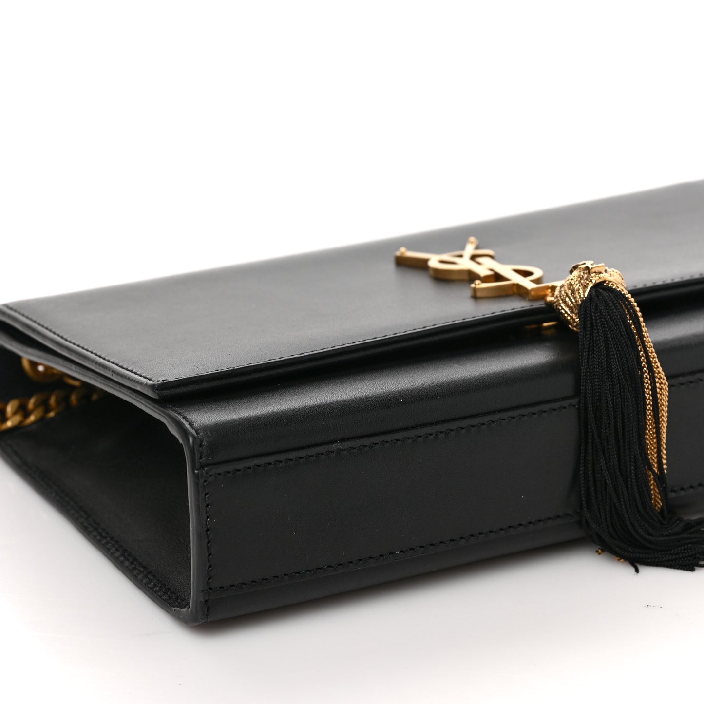 Smooth Calfskin Medium Classic Monogram Kate Tassel Satchel Black