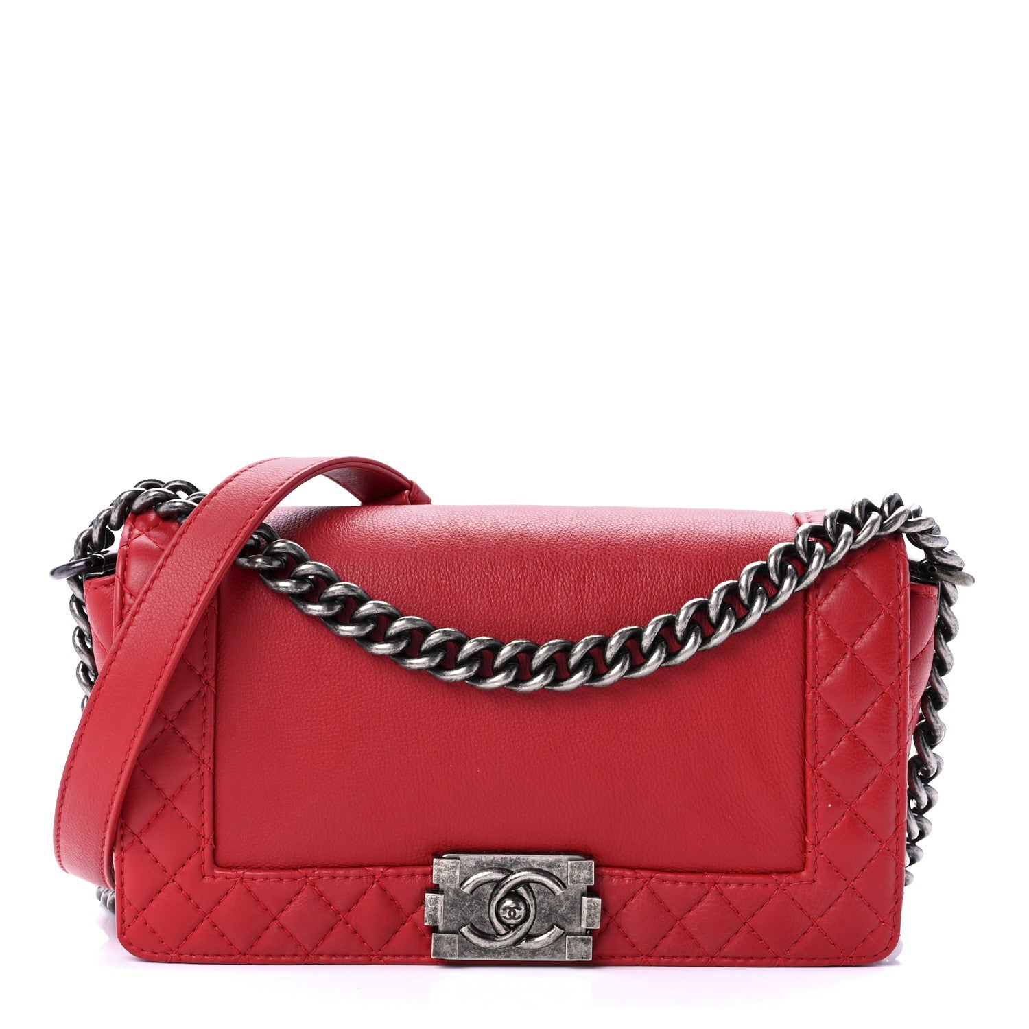 Chanel Calfskin Medium Boy Reverso Flap Red 1 of 10
