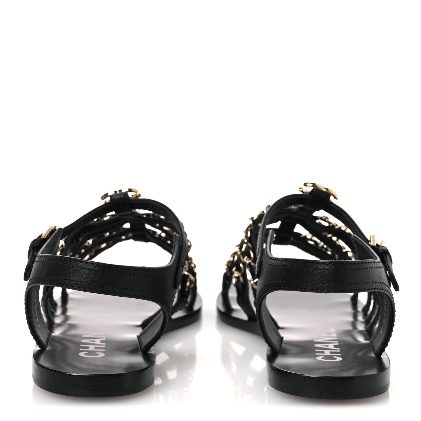Calfskin Multi Chain CC Sandals 39 Black