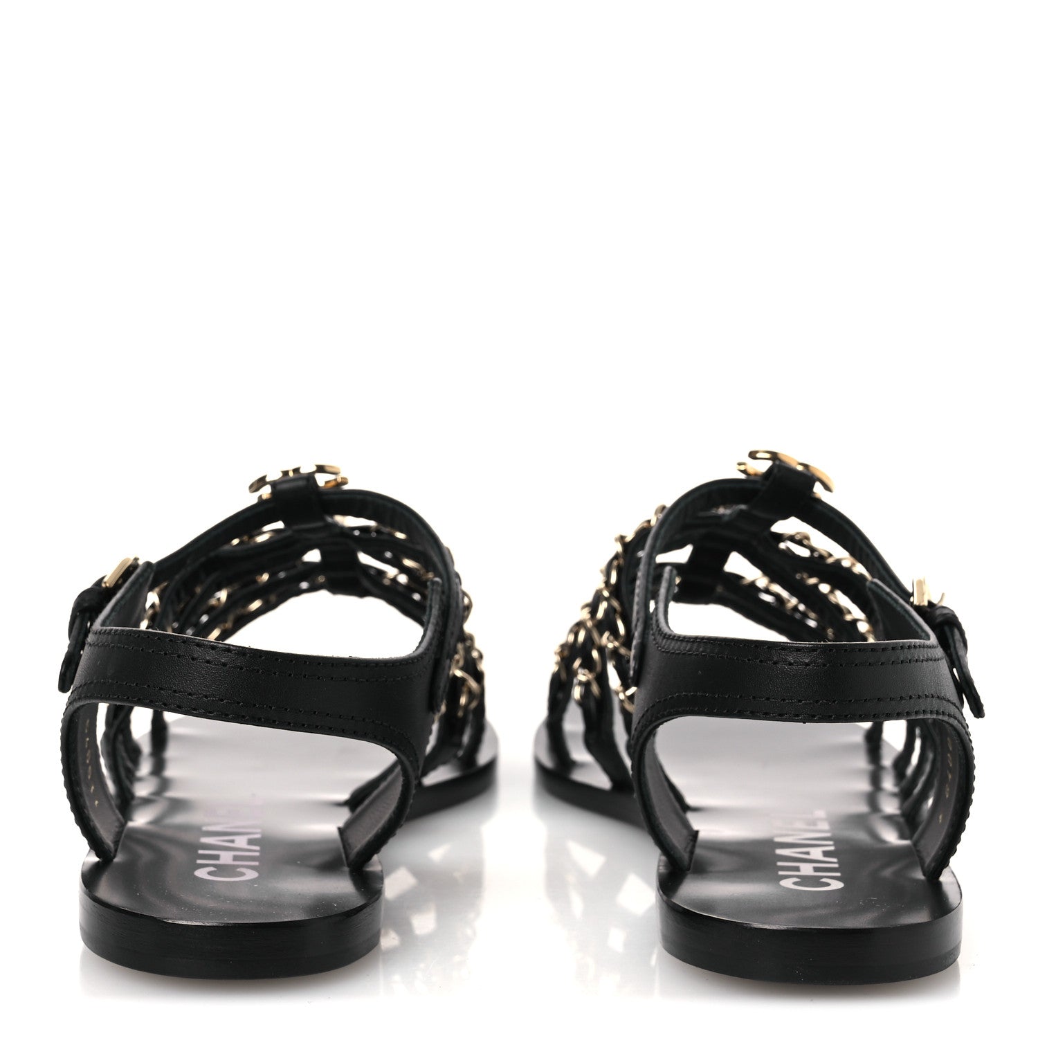 Chanel Calfskin Multi Chain CC Sandals 39 Black 6 of 11