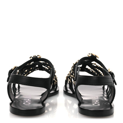 Chanel Calfskin Multi Chain CC Sandals 39 Black 6 of 11