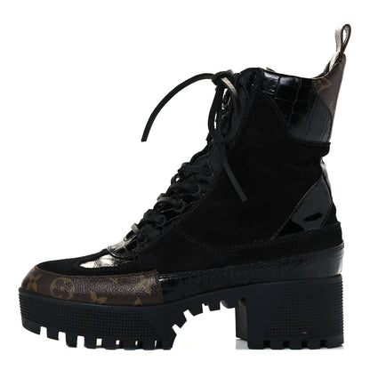 Louis Vuitton Suede Calfskin Monogram Laureate Platform Desert Boots 38 Black 1 of 10