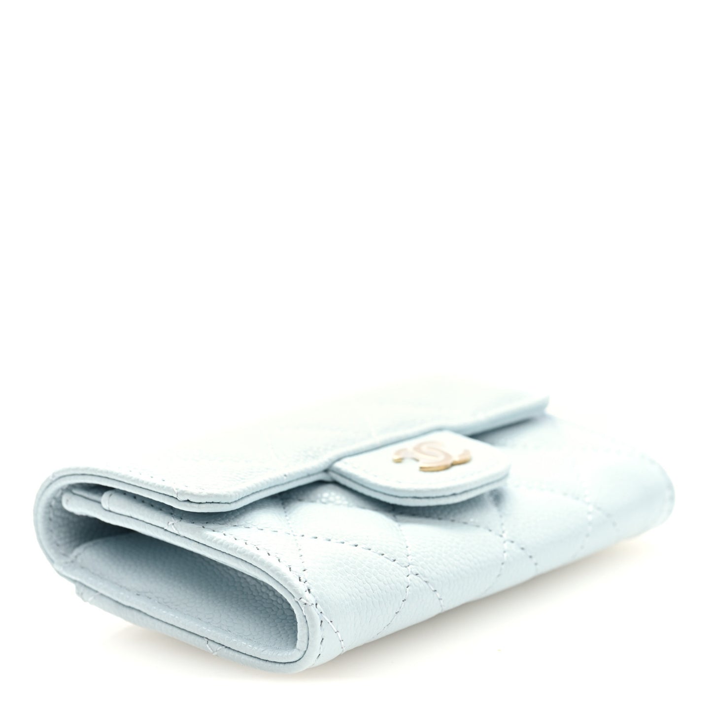 Caviar Quilted Flap Card Holder Wallet Light Blue