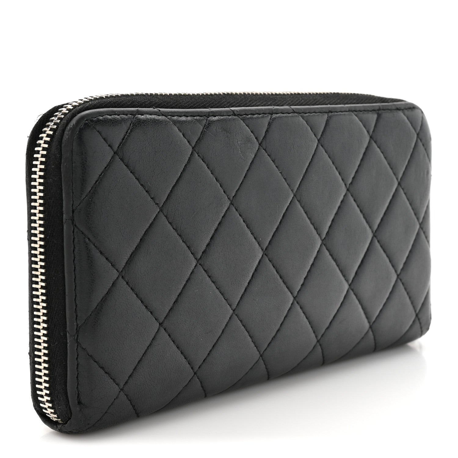 Chanel Lambskin Quilted Large Gusset Zip Around Wallet Black 3 of 11
