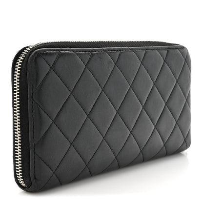 Chanel Lambskin Quilted Large Gusset Zip Around Wallet Black 3 of 11