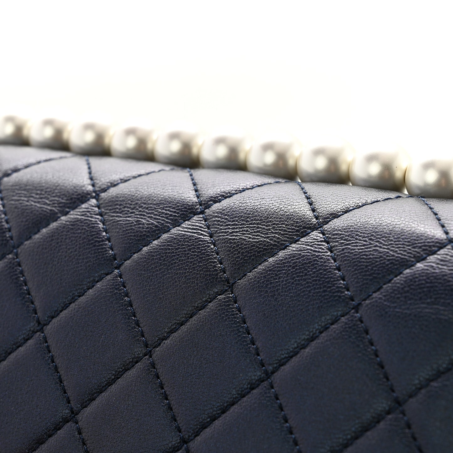 Iridescent Lambskin Quilted Small Chic Pearls Flap Blue