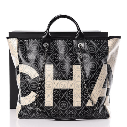 Chanel Coated Canvas Camellia Medium Shopping Tote Black Beige 11 of 11