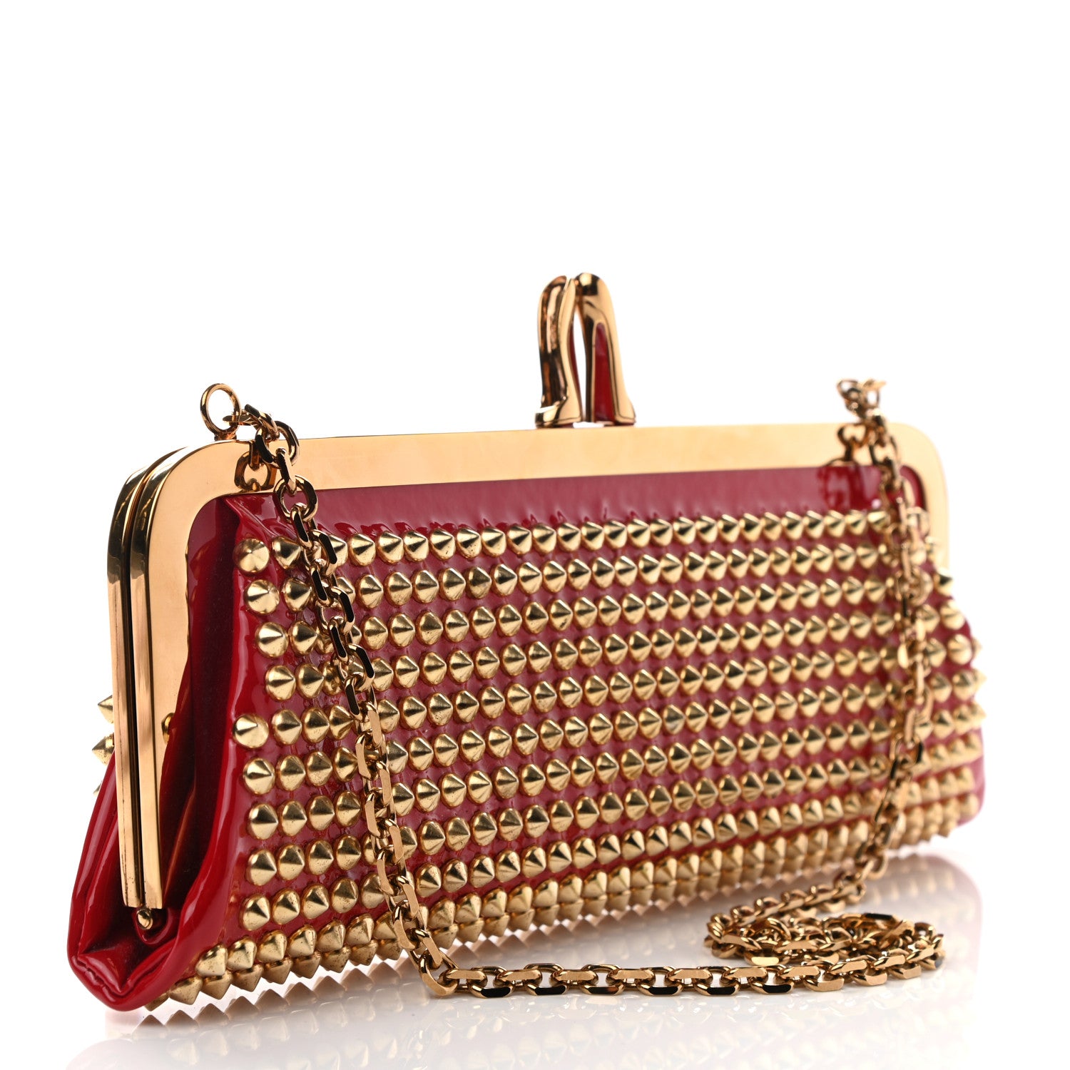 Christian Louboutin Patent Spikes Miss Loubi Chain Clutch Red 3 of 7