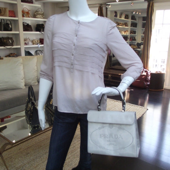Prada Leather Jacquard Logo Framed Handbag Grey 2 of 10