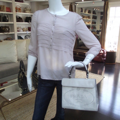 Prada Leather Jacquard Logo Framed Handbag Grey 2 of 10