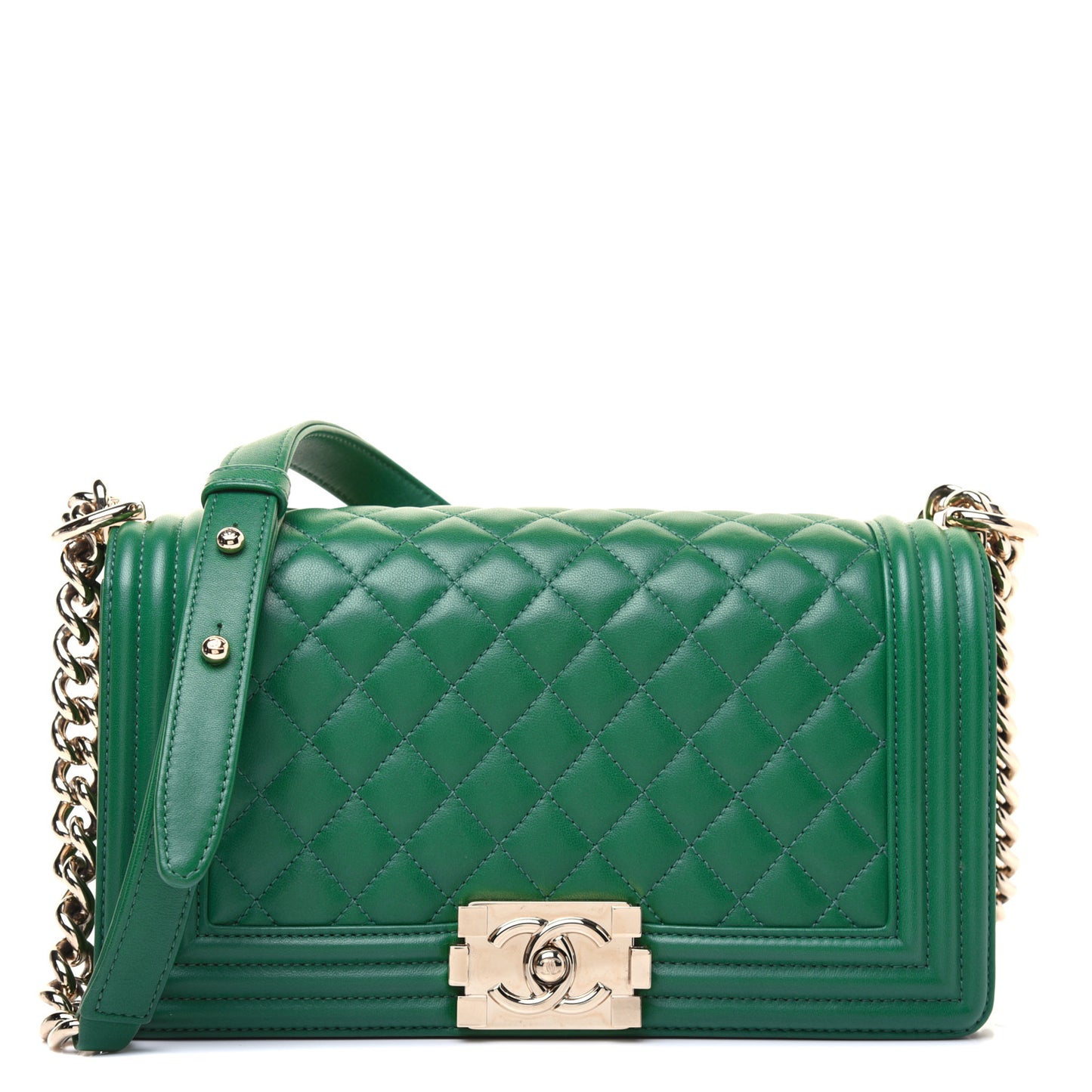 Lambskin Quilted Medium Boy Flap Green