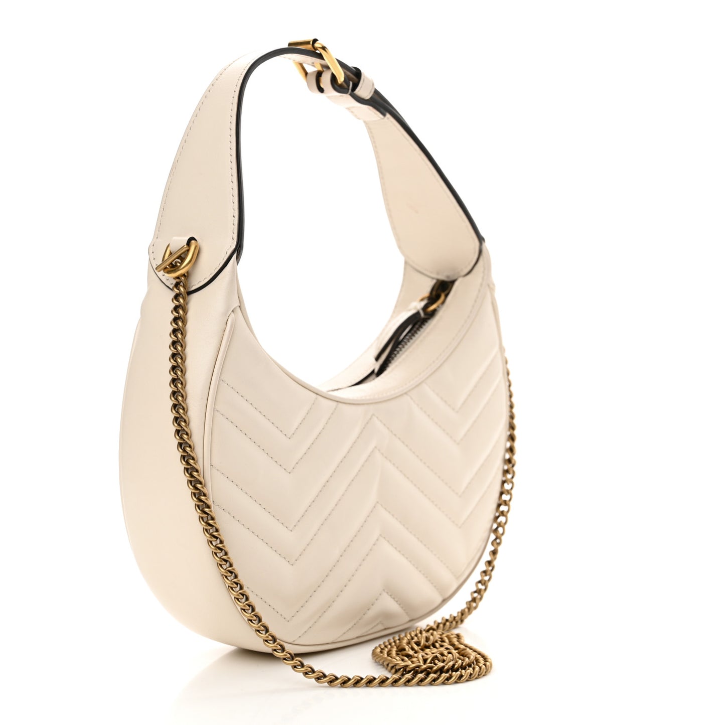 Calfskin Matelasse Chevron Mini GG Marmont Half Moon Hobo Mystic White