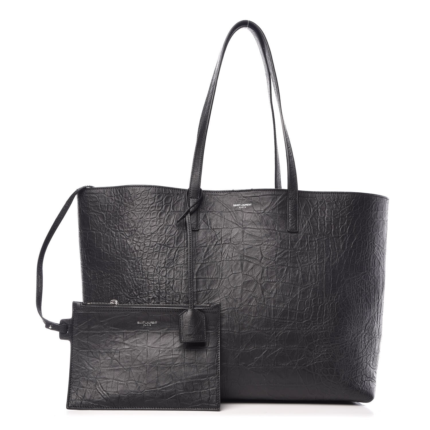 Saint Laurent Calfskin Crocodile Embossed Large Shopper Tote Black 1 of 9