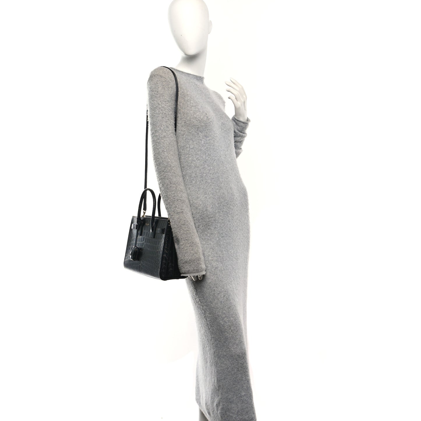 Calfskin Crocodile Embossed Baby Sac De Jour Black