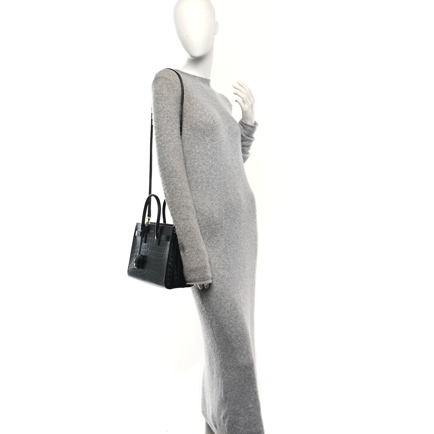Saint Laurent Calfskin Crocodile Embossed Baby Sac De Jour Black 2 of 10