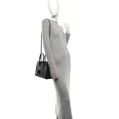 Saint Laurent Calfskin Crocodile Embossed Baby Sac De Jour Black 2 of 10