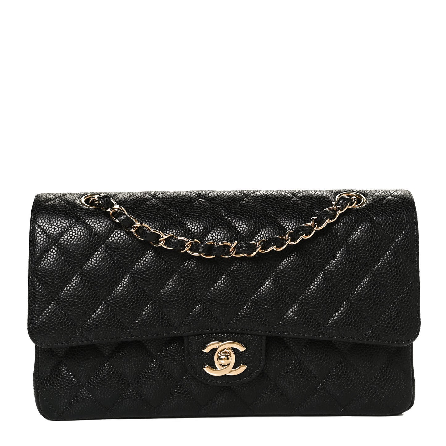 Caviar Quilted Medium Double Flap Black