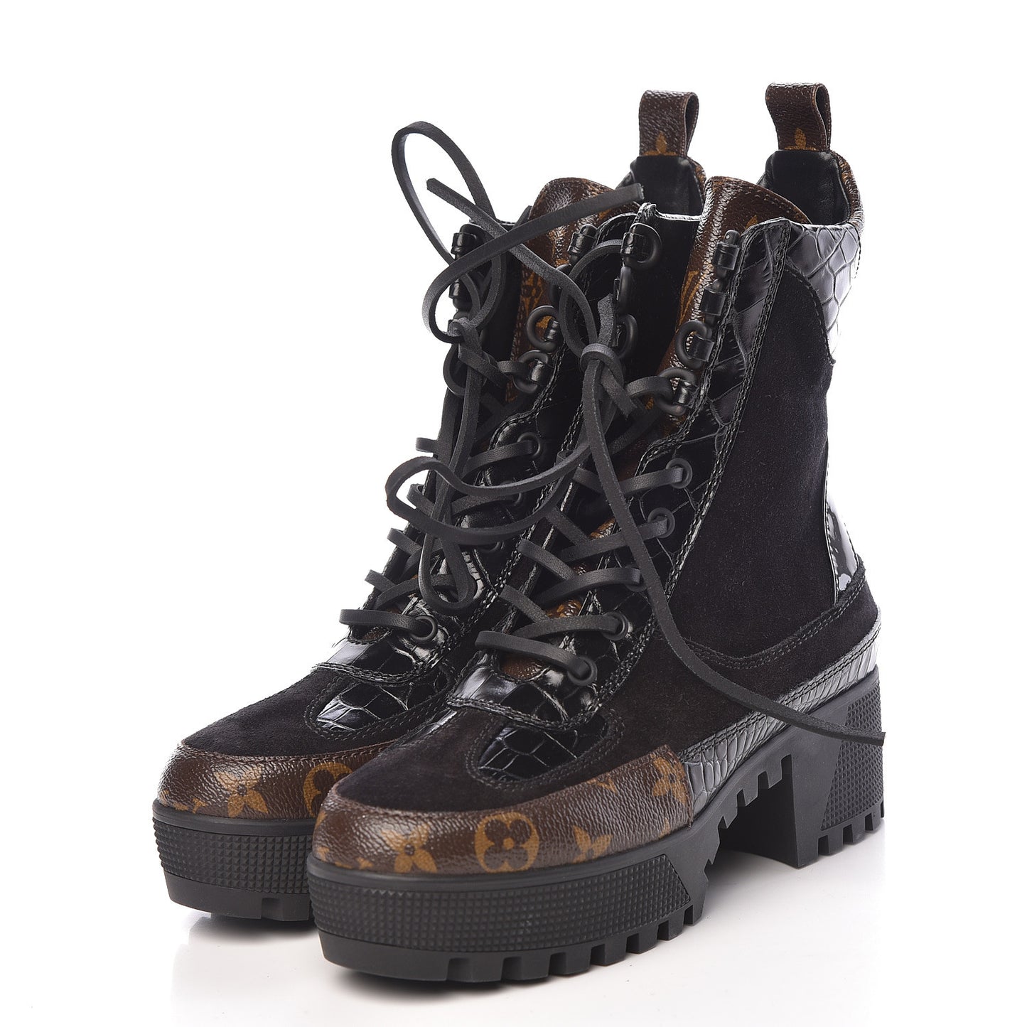 Suede Calfskin Monogram Laureate Platform Desert Boots 36 Black