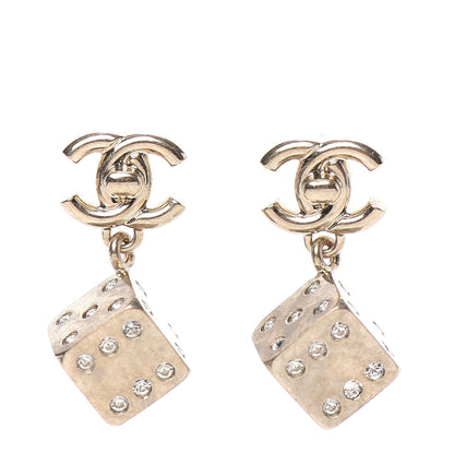 Chanel Crystal CC Turnlock Dice Drop Earrings Gold 1 of 5