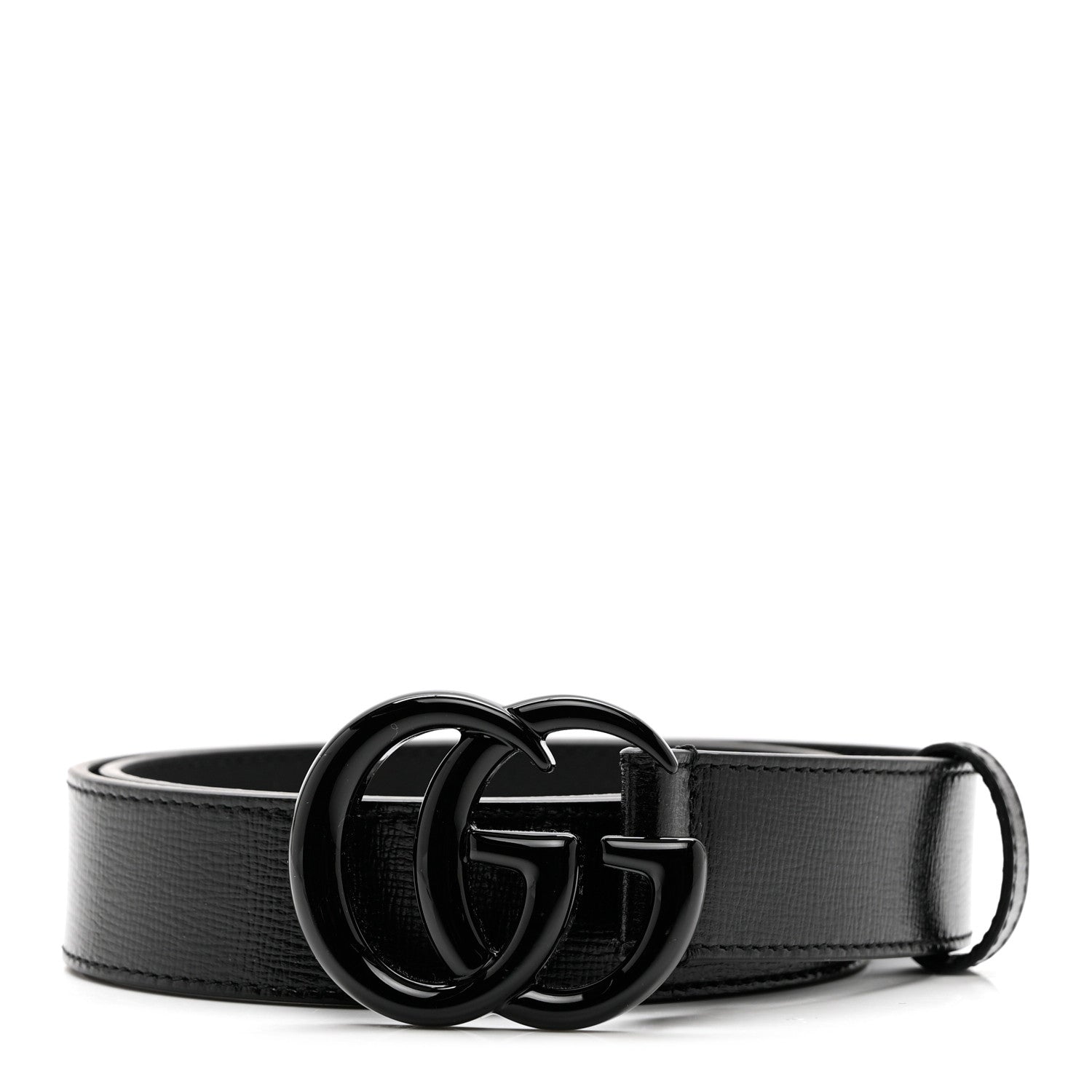 Gucci Azalea Calfskin Enamel Monochrome Double G 30mm Belt 70 28 Black 1 of 5