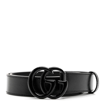 Gucci Azalea Calfskin Enamel Monochrome Double G 30mm Belt 70 28 Black 1 of 5