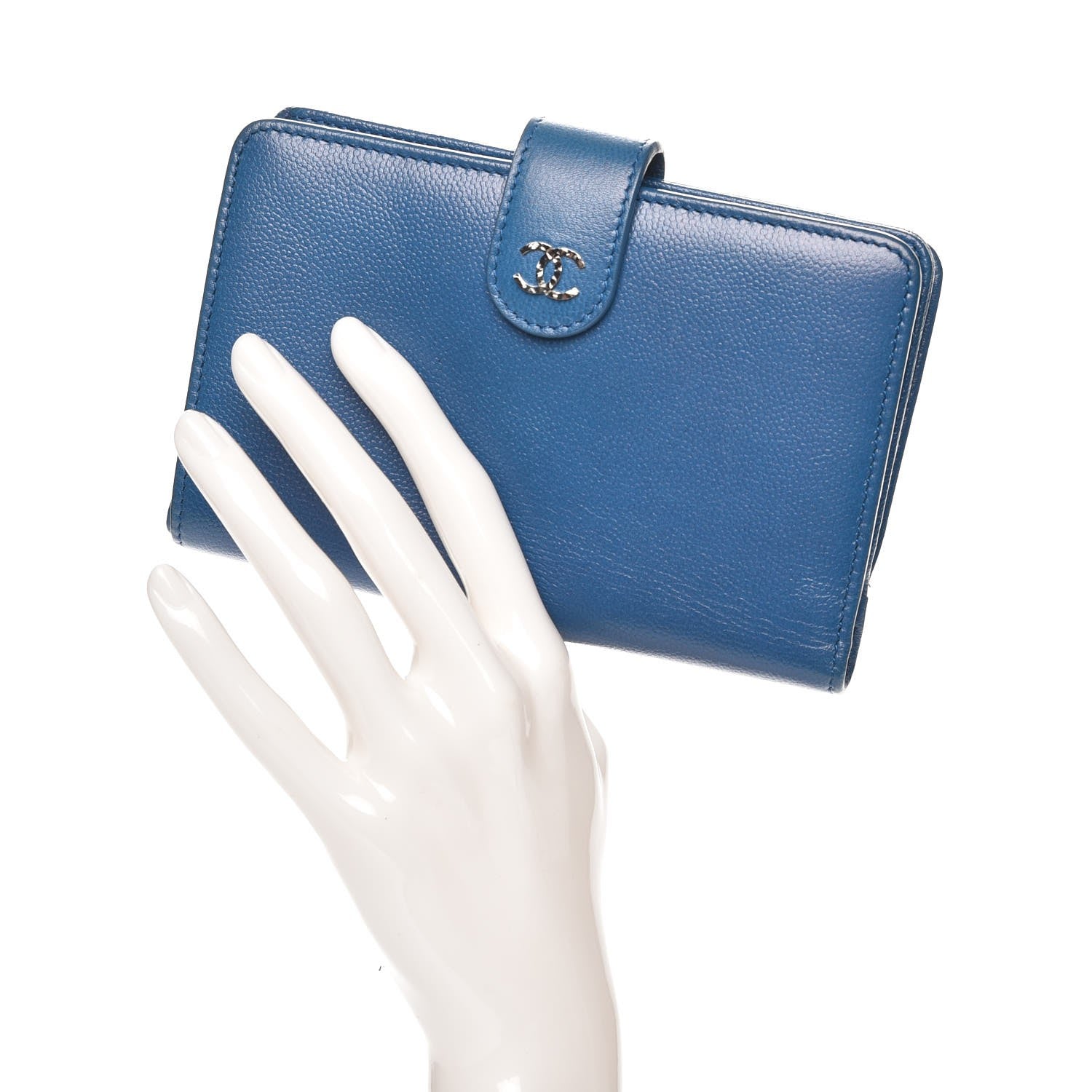 Chanel Caviar Sevruga Large Zip Pocket Wallet Dark Blue 2 of 10