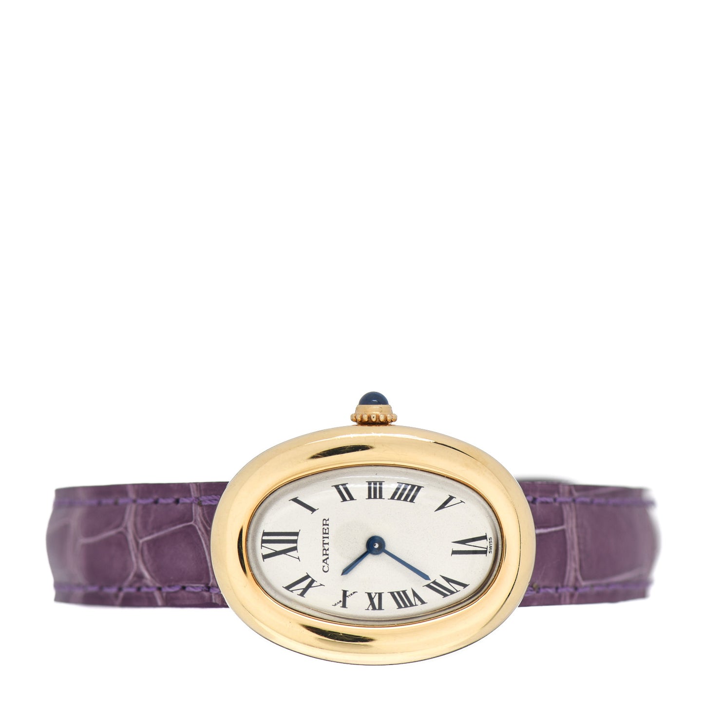 18K Yellow Gold Alligator 24mm Baignoire Quartz Watch Violet