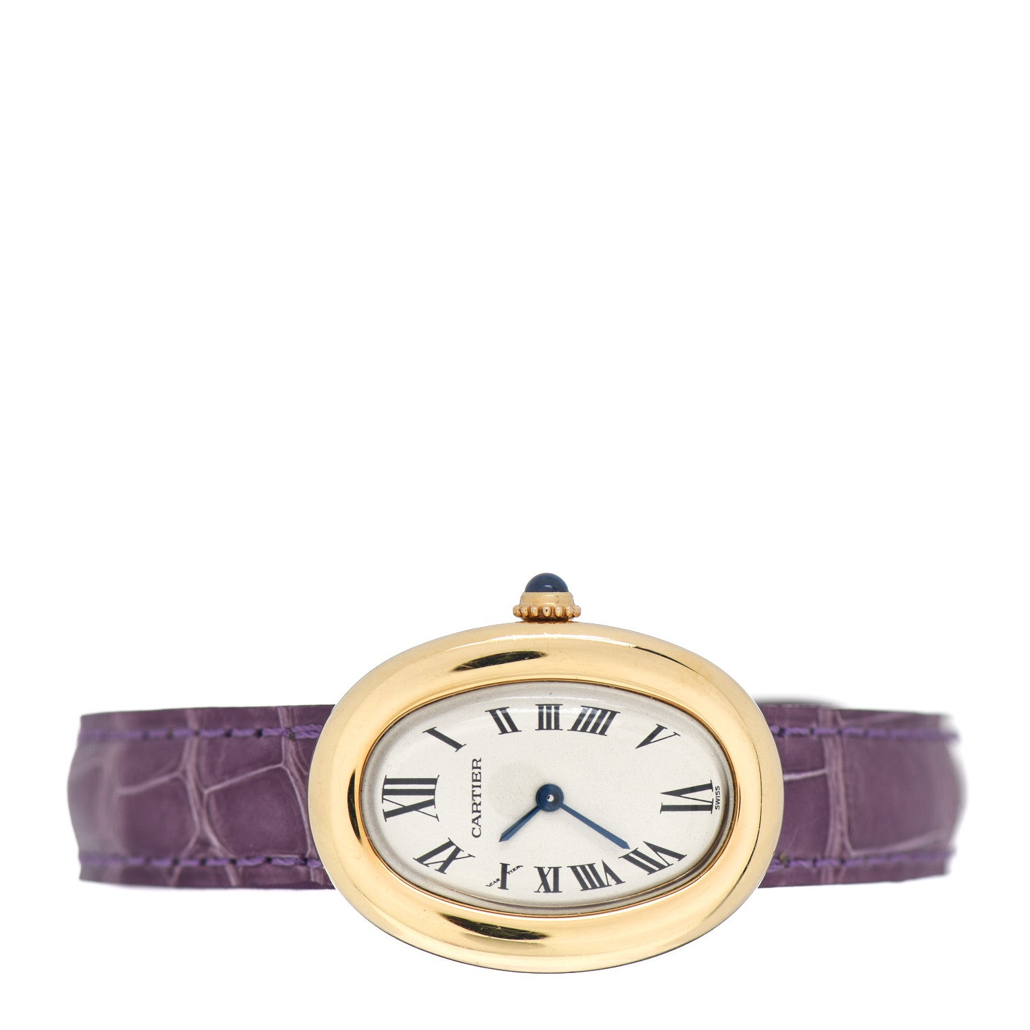 Cartier 18K Yellow Gold Alligator 24mm Baignoire Quartz Watch Violet 2 of 4