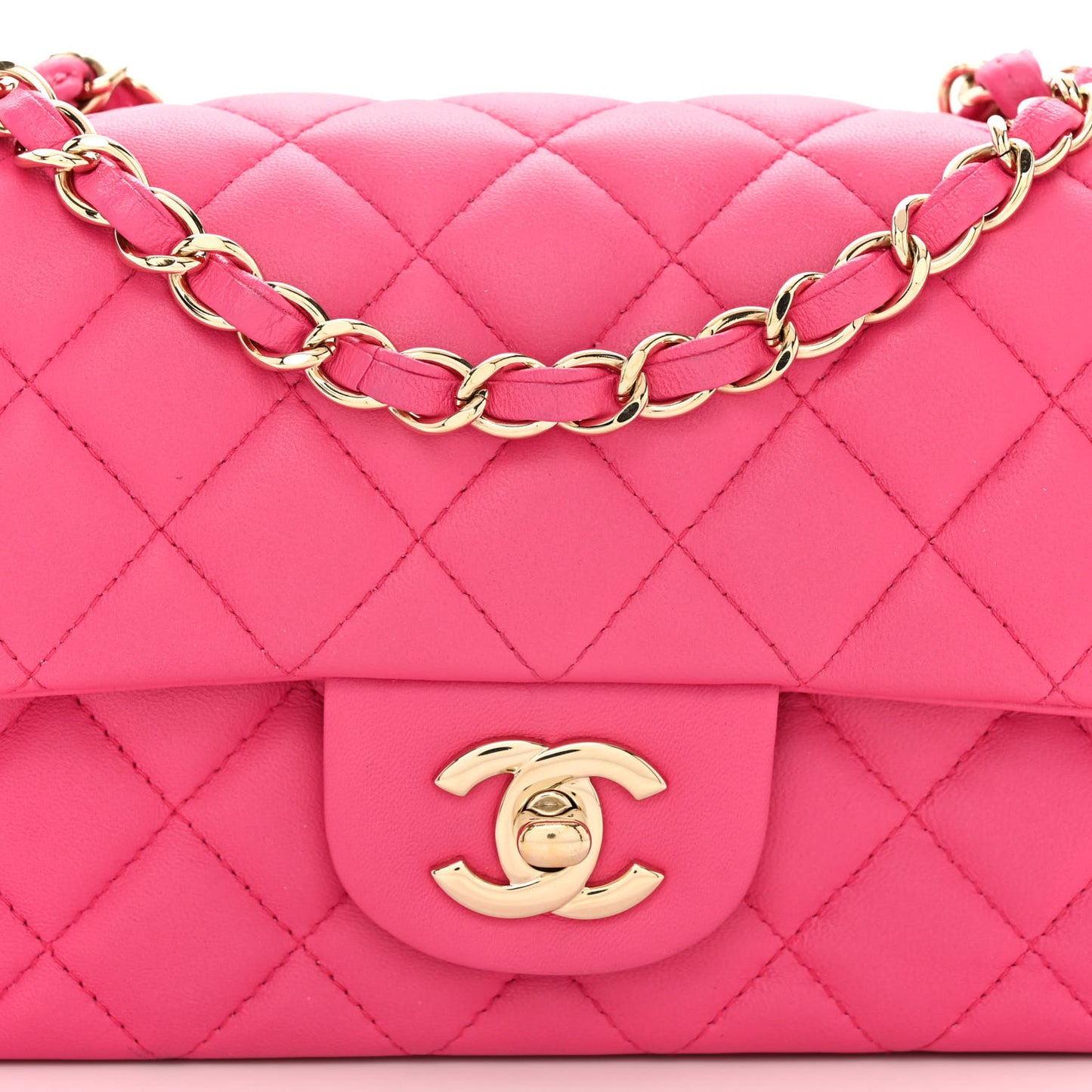 Lambskin Quilted Mini Rectangular Flap Dark Pink