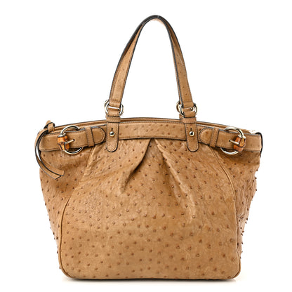 Gucci Ostrich Medium Bamboo Buckle Tote Tan 1 of 11