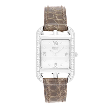 Hermes Stainless Steel Alligator Diamond Bezel Mother of Pearl 23mm Cape Cod Quartz Watch Gris Elephant 1 of 5
